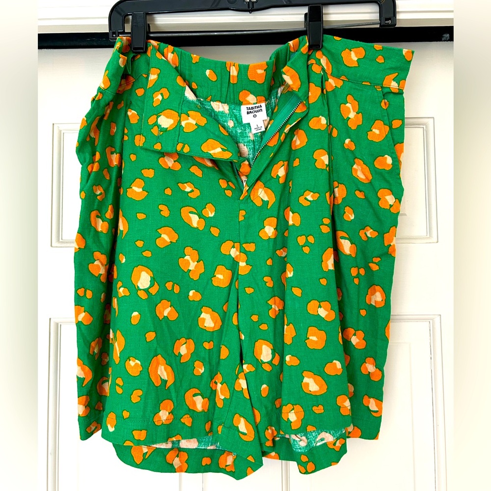 Tabitha Brown for Target Green and Orange Leopard Patterned Shorts